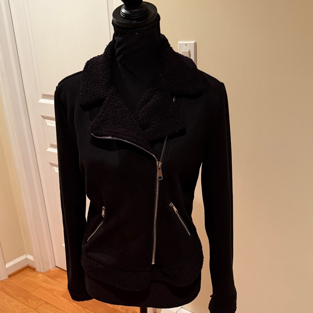 bebe  Beautiful Black Teddy Jacket with Gold Zipper and Pockets,soft and comfy
